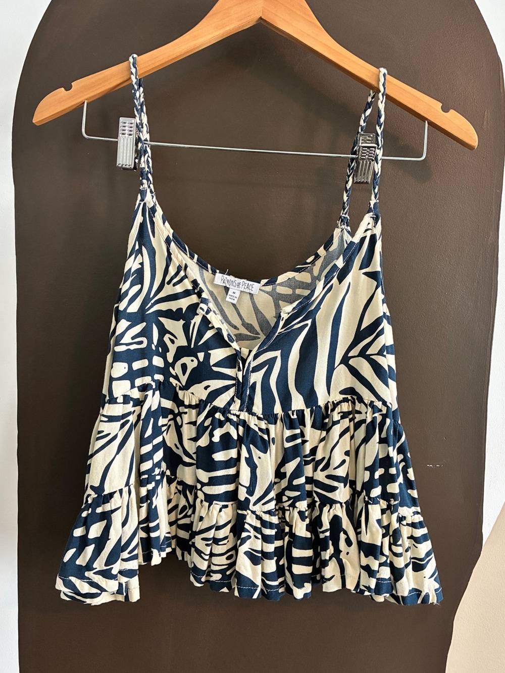 Patrons of Peace Navy Cream Printed Tiered Cami Top M